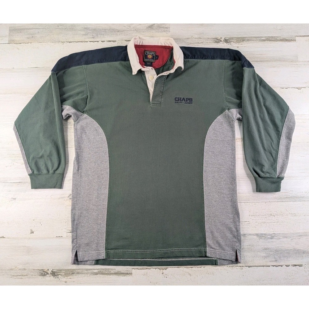 VTG Chaps Ralph Lauren Rugby Shirt Mens XL Colorblock Heavy Cotton Padded P2P 23